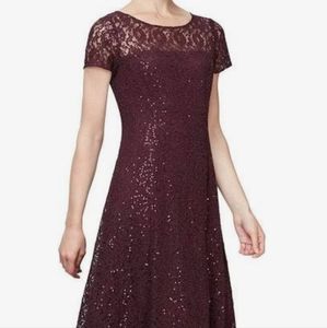 SLNY Lace Midi Dress Size 12 Burgundy/Maroon